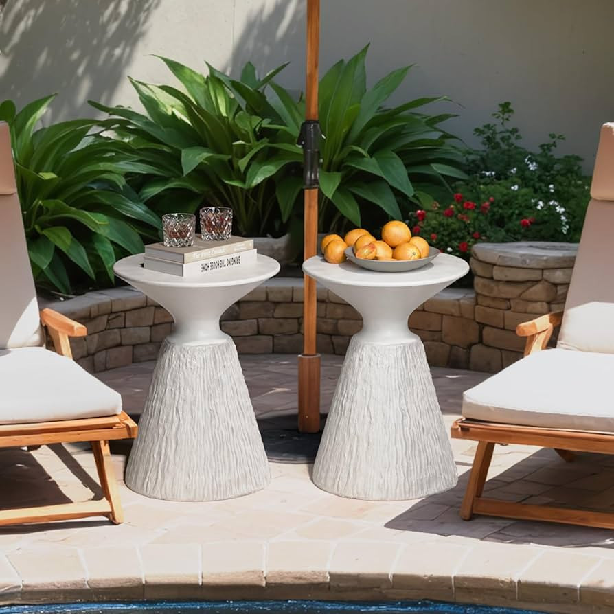 SUNBURY White Outdoor Side Table, Concrete Side Table Set of 2, Mushroom Side Table Plant Stand, ... | Amazon (US)
