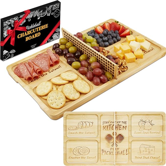 Pickleball Court Charcuterie Board with Net, Funny Pickleball Gifts for Men & Women, 2-in-1 Bambo... | Amazon (US)