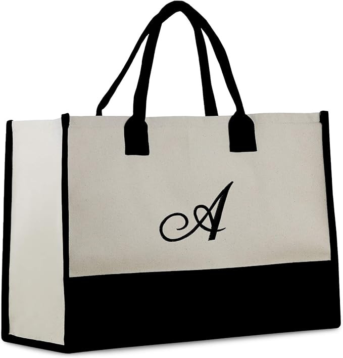 Personalized Gift Monogram Initial 100% Cotton Chic Tote Bag with Customize Option - Black | Amazon (US)