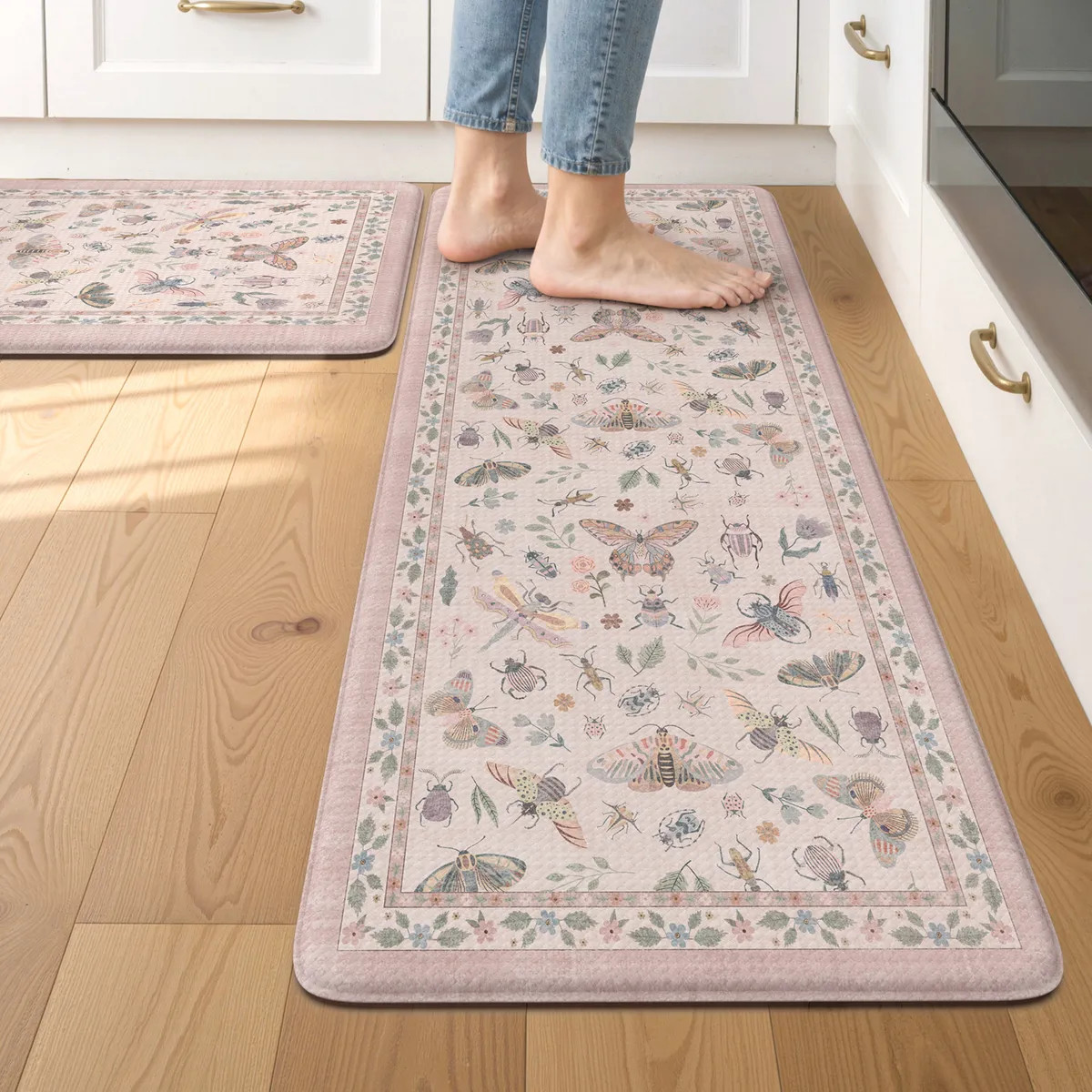 Vionelle Vintage Insect Pink Anti-Fatigue Kitchen Mat Set - Lahome | Lahome