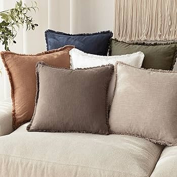 Foindtower Set of 2 Decorative Linen Fringe Throw Pillow Covers Farmhouse Cushion Cover with Tass... | Amazon (US)