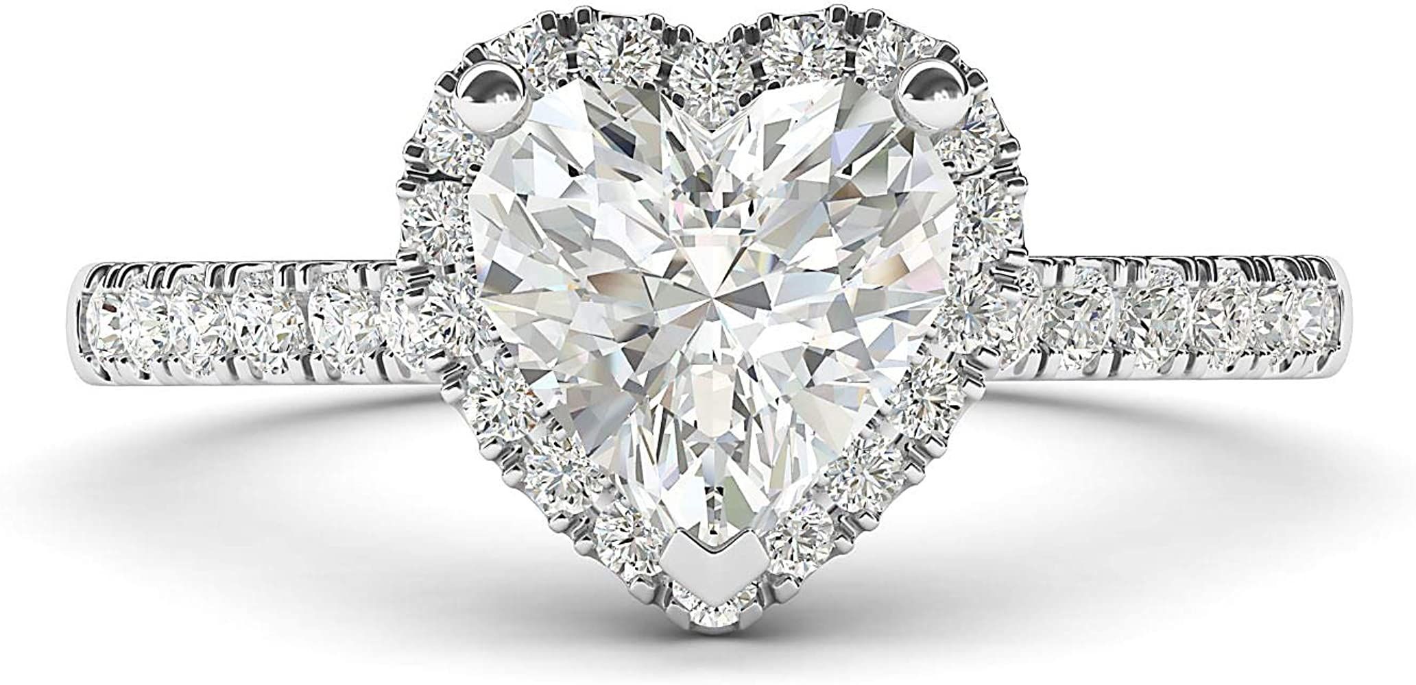 Amazon.com: 10k White Gold Simulated Heart-shaped Diamond Halo Engagement Ring with Side Stones P... | Amazon (US)