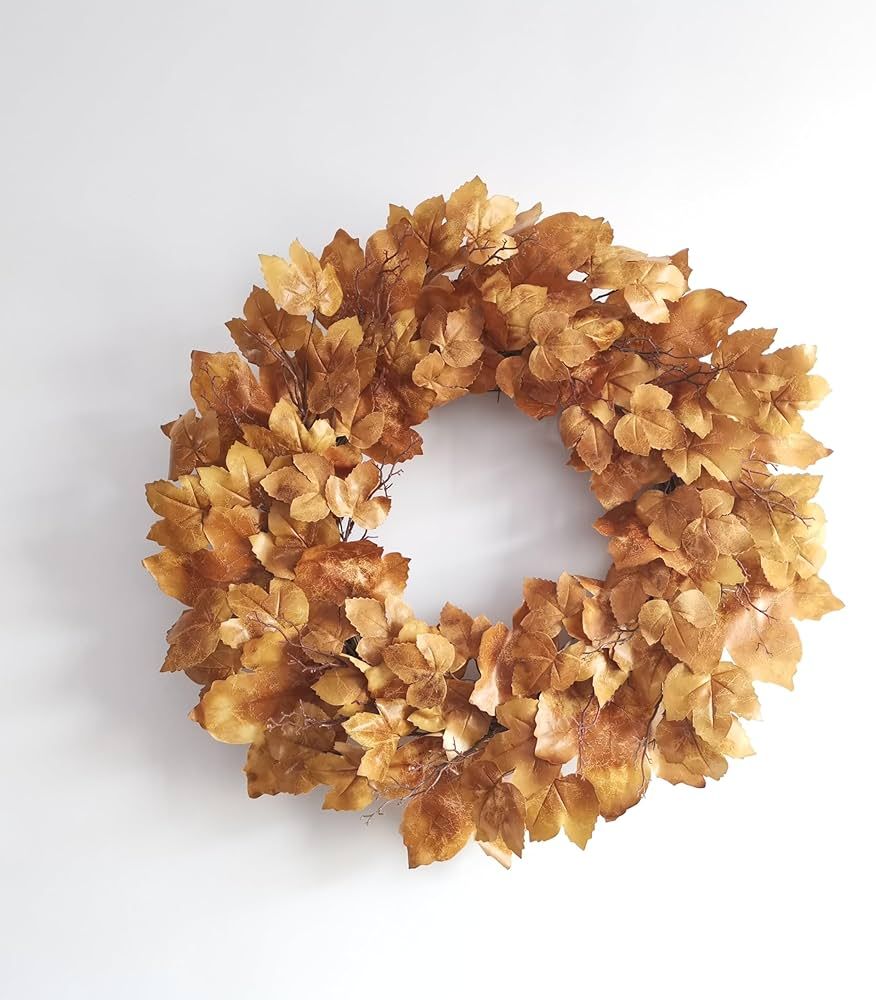 Fall Old Maple Leaves Wreath 28"" Round Door Wreath Brown Maple Leaf Fall Decor Farmhouse Style N... | Amazon (US)