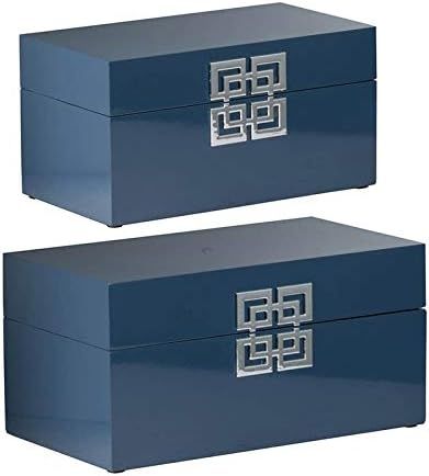 Decorative Jewelry Boxes Organize Modern Oriental Style Set of 2 Blue with Silver Patterns 13.6" ... | Amazon (US)