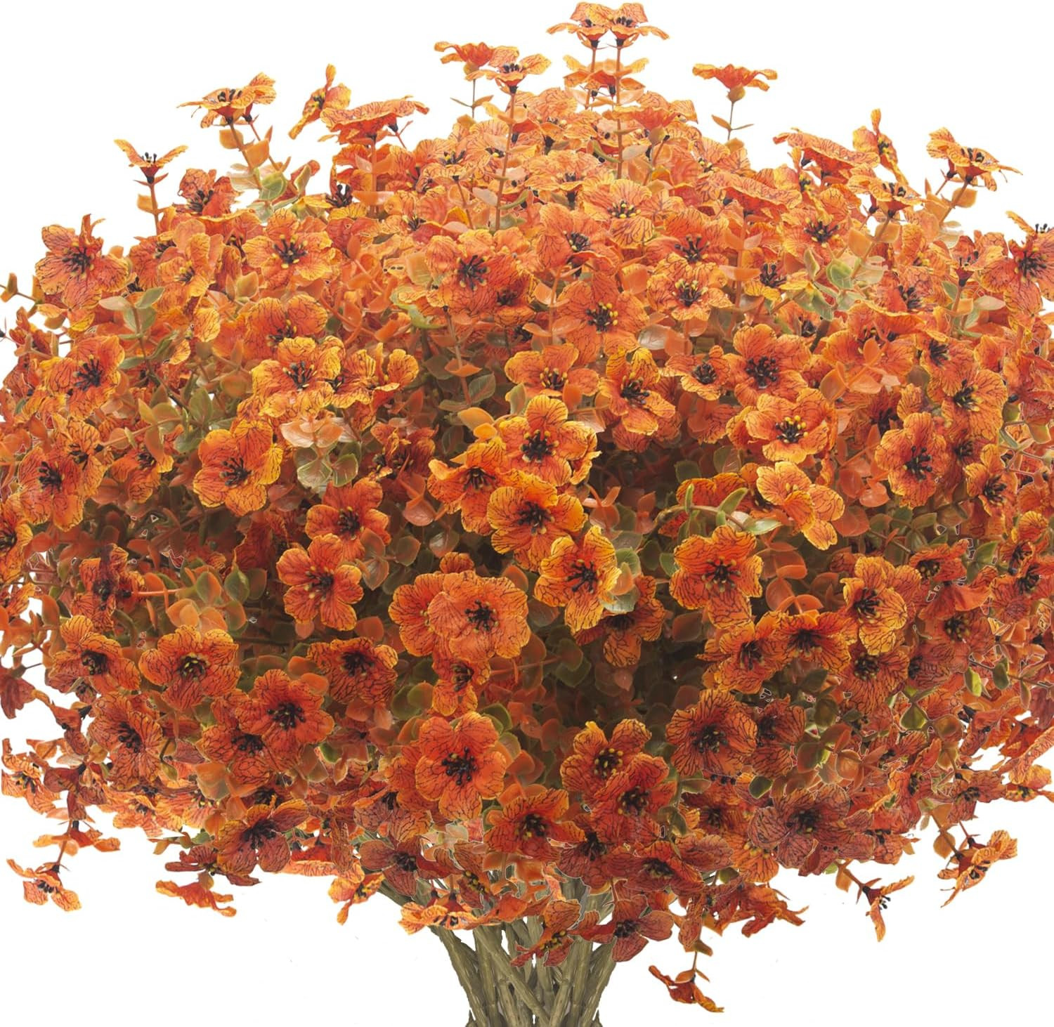 Grunyia 16 Bundles Artificial Fall Flowers for Outdoors Fake Plants UV Resistant Plastic Plants Shrubs Bushes for Home Fall Front Door Porch Garden Autumn Decor (Fall Red) | Amazon (US)