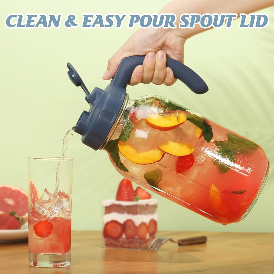 Soligt Glass Mason Jar Pitcher with Lid, Wide Mouth Flip Cap Pour Spout Leak-proof Lid with Handl... | Amazon (US)