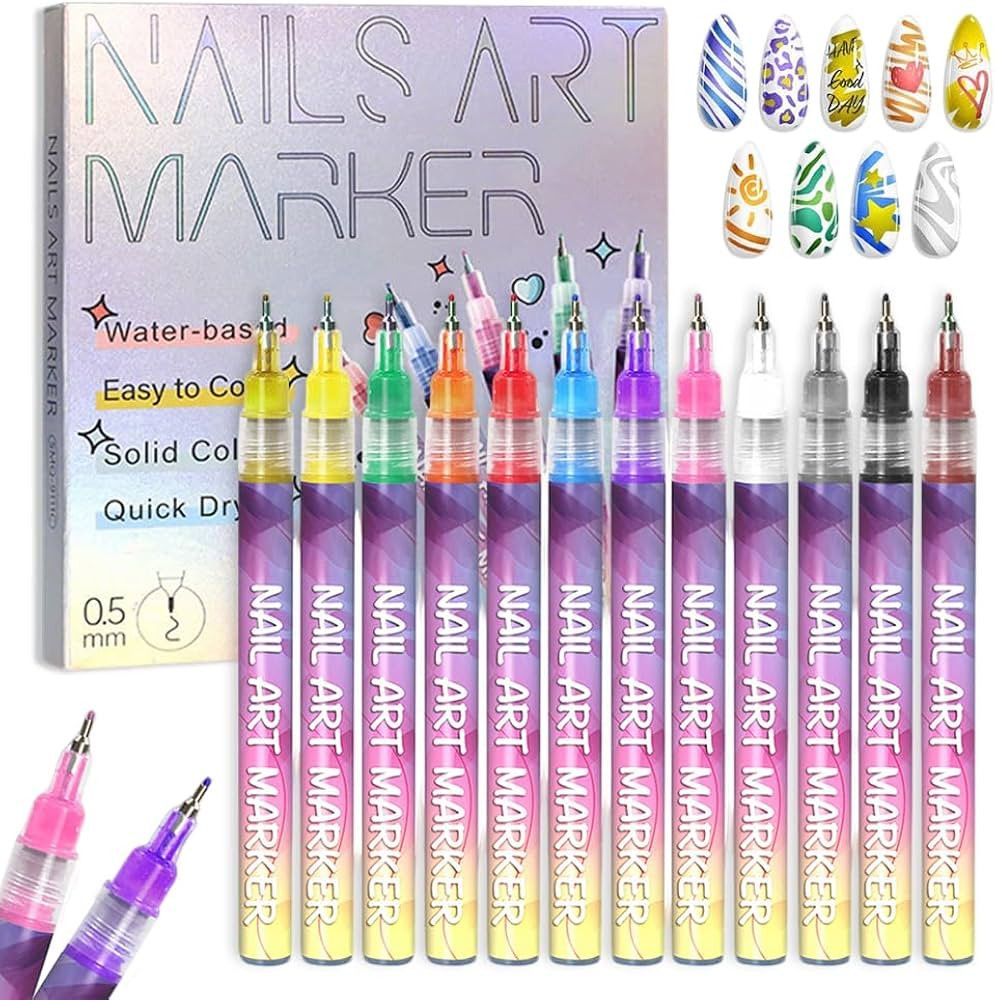 Kruggo Nail Markers, 0.5 MM Nail Polish Pens Set Drawing Painting Point Liner Acrylic Painted Pen... | Amazon (US)