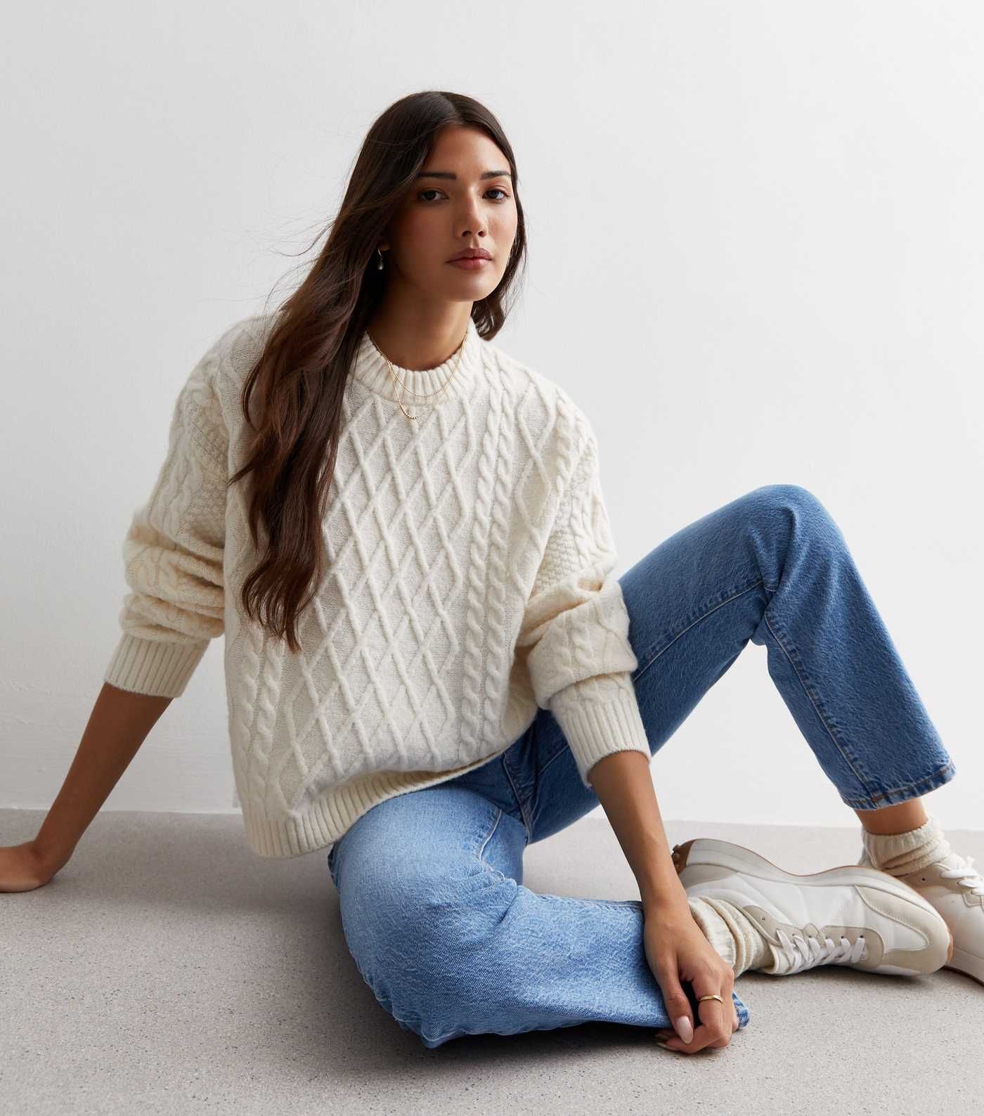 Off White Cable Knit Crew Neck Jumper
						
						Add to Saved Items
						Remove from Saved Ite... | New Look (UK)
