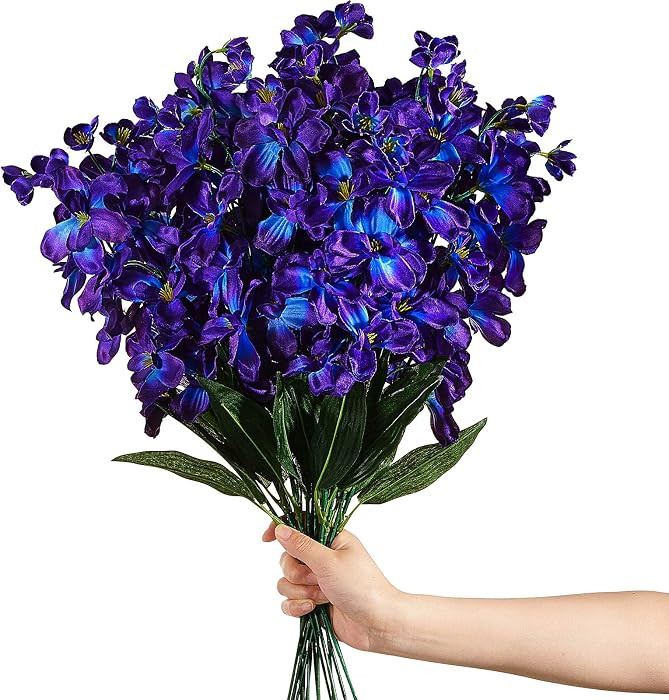 Waydress 16 Pieces 27 Inches Artificial Purple Blue Orchid Faux Flowers Purple Orchids Silk Flowe... | Amazon (US)