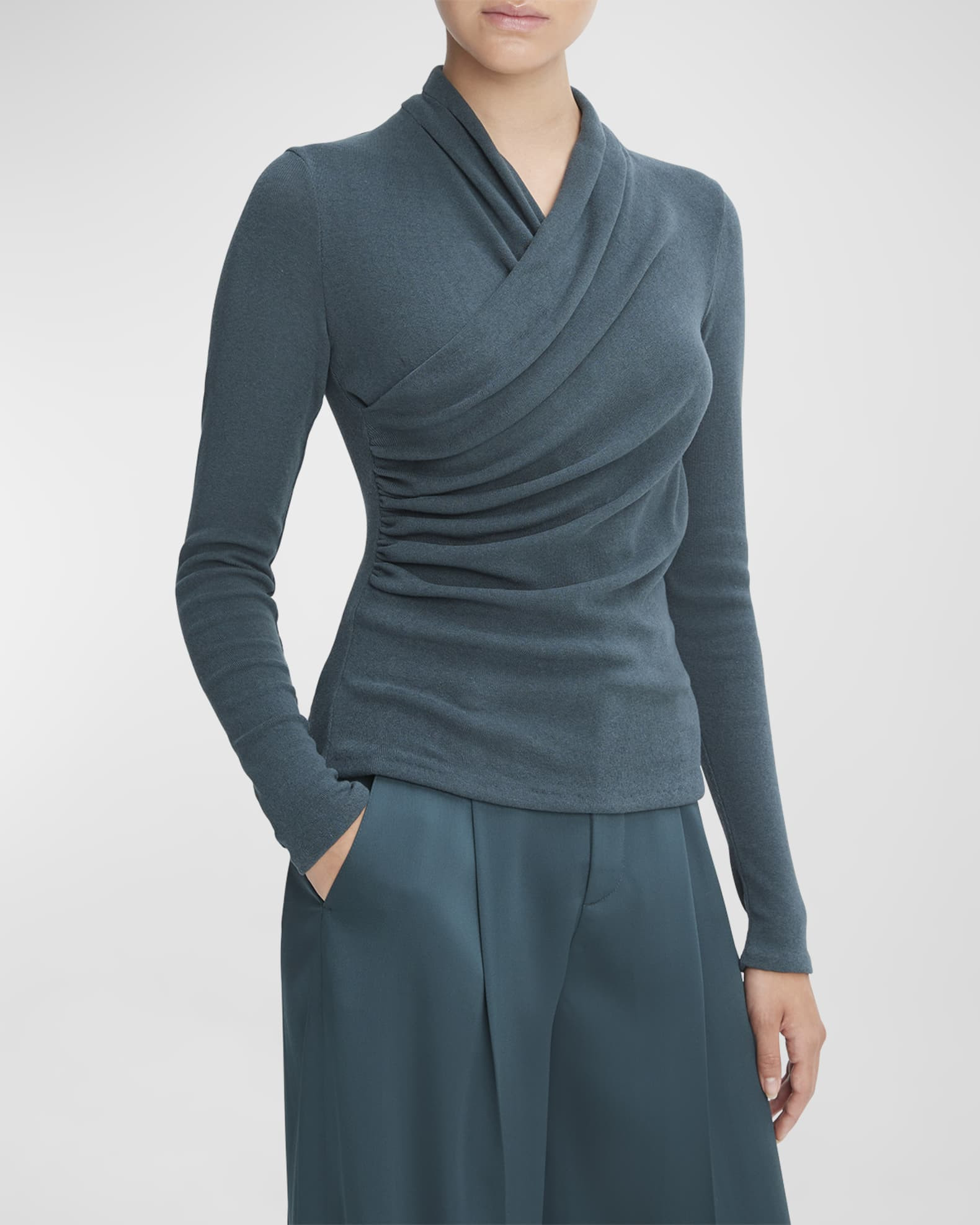 Long-Sleeve Fixed Wrap Top | Neiman Marcus