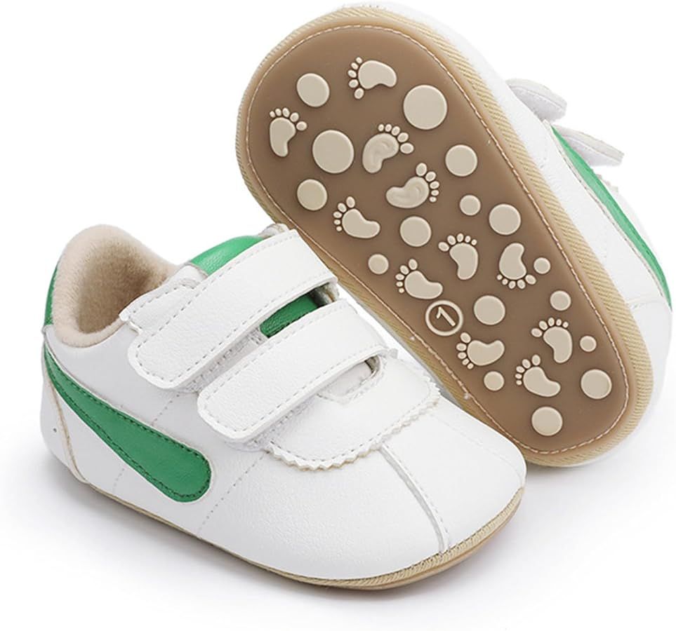 Baby Boys Girls Sneakers Unisex Infant High Top PU Leather Crib Shoes Toddler Rubber Non-Slip Sol... | Amazon (US)