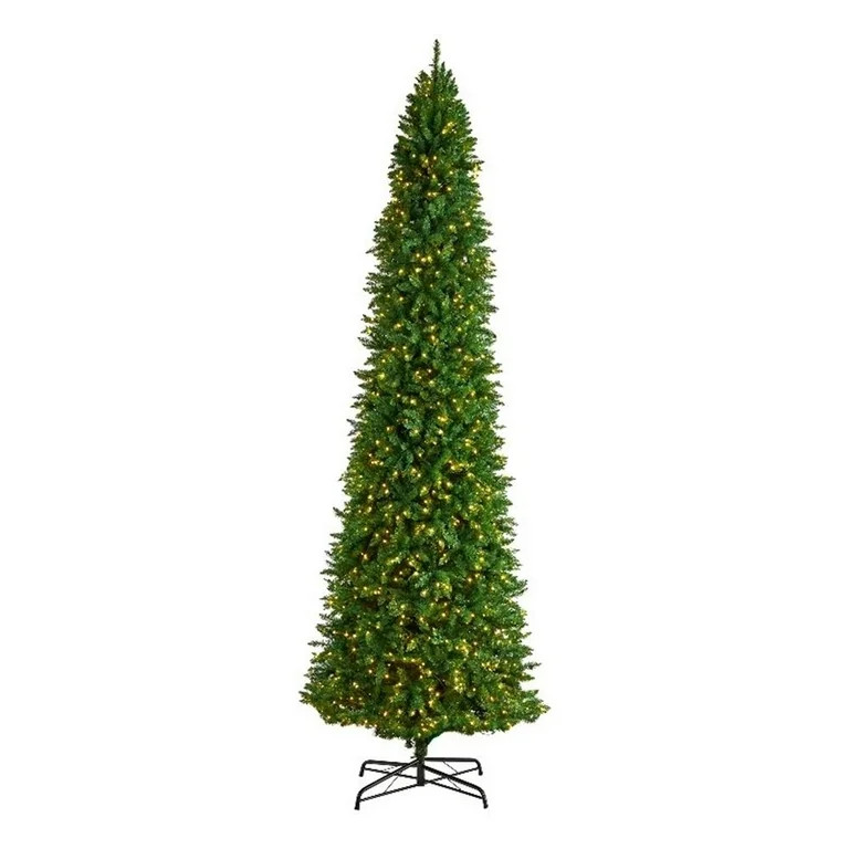Pemberly Row 12ft Slim Green Mountain Pine Christmas Tree with 1100 Clear LED | Walmart (US)