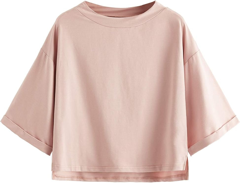 SweatyRocks Women's 3/4 Sleeve Mock Neck Basic Loose T-Shirt Elegant Top | Amazon (US)