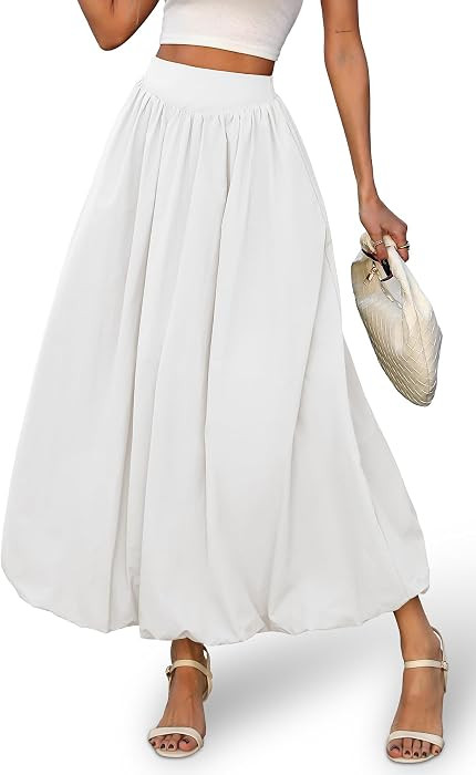 ELLEVEN Women's Bubble Maxi Skirt, Elastic Waist Puffy Hem A-Line Skirts | Amazon (US)