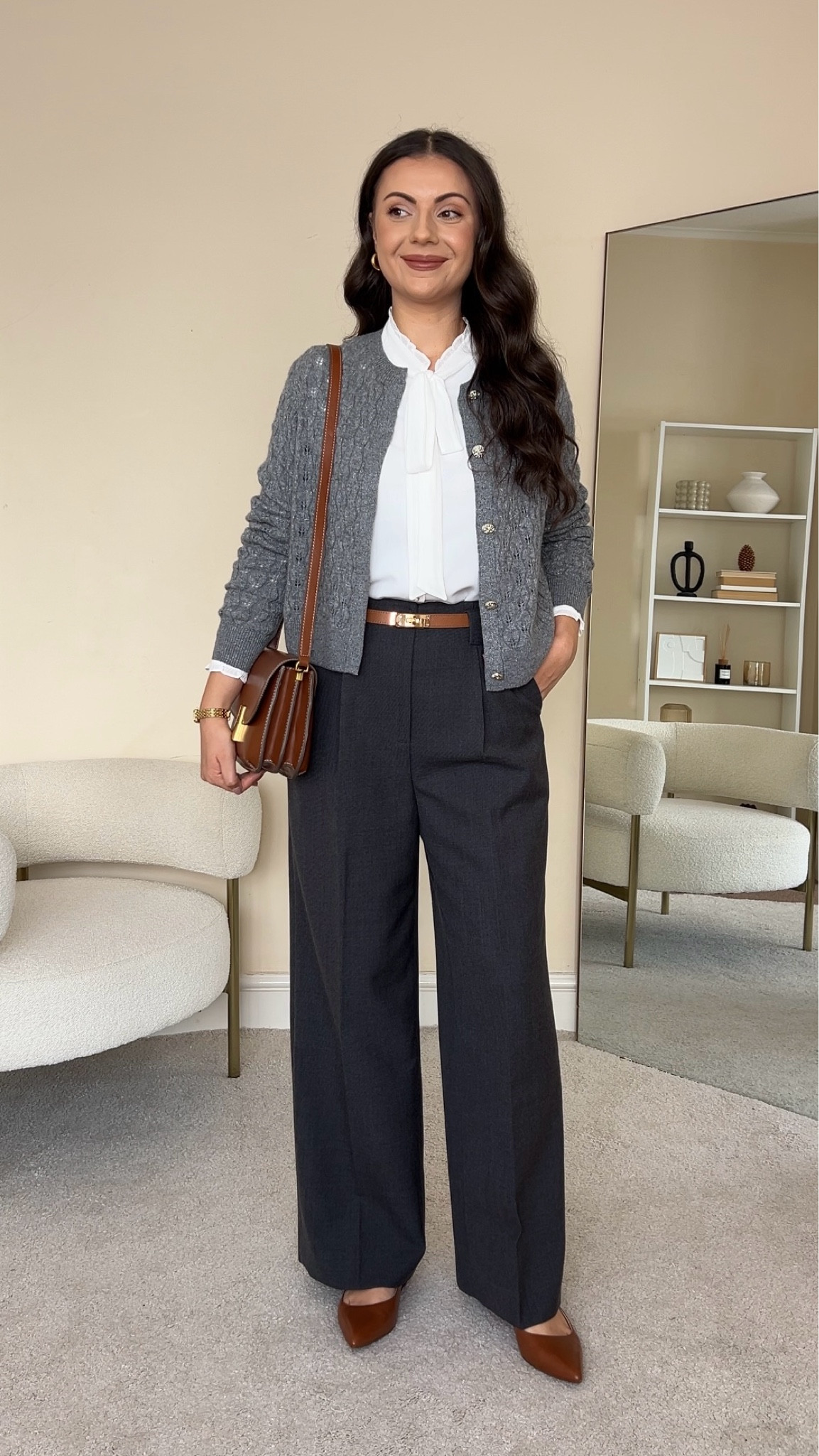 Smart casual summer to autumn transitional outfit. Blouse is Goelia. Wearing size S. Cardigan is Goelia, wearing size S. Trousers are Goelia, wearing size W28/UK10.

#LTKstyletip #LTKeurope #LTKautumn