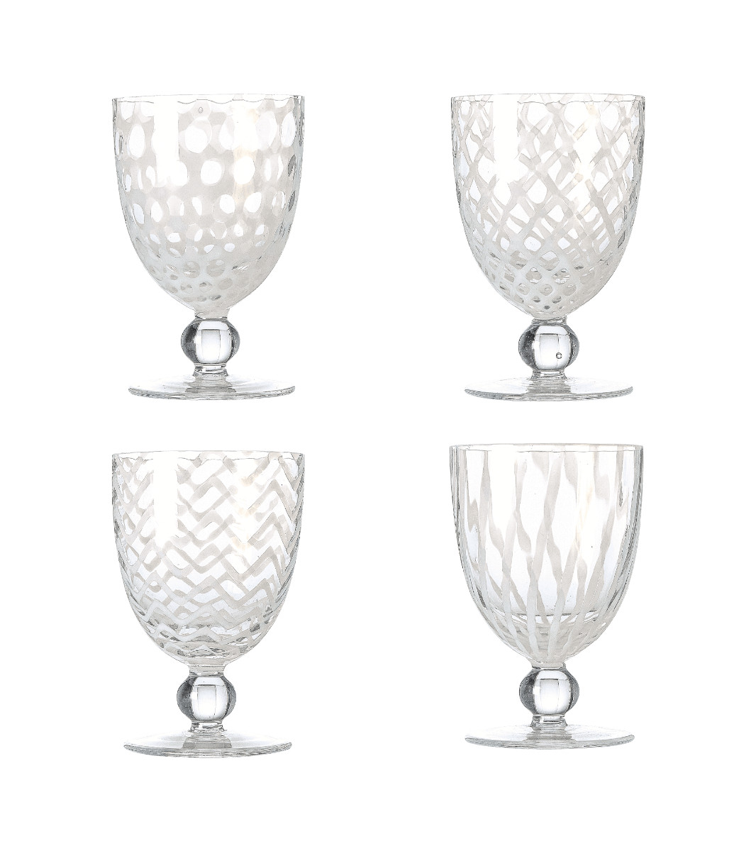 Pulcinella Large Wine Glasses, Set of Four- White | OKA UK