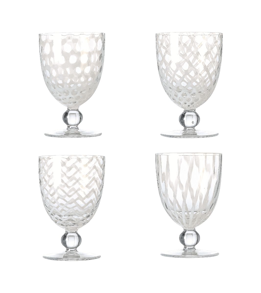 Pulcinella Large Wine Glasses, Set of Four- White | OKA UK