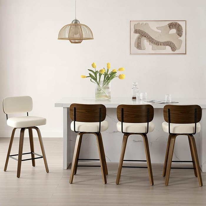Bekrvio Swivel Counter Height Bar Stools Set of 4, 26" Upholstered Faux Leather Barstools with Ba... | Amazon (US)