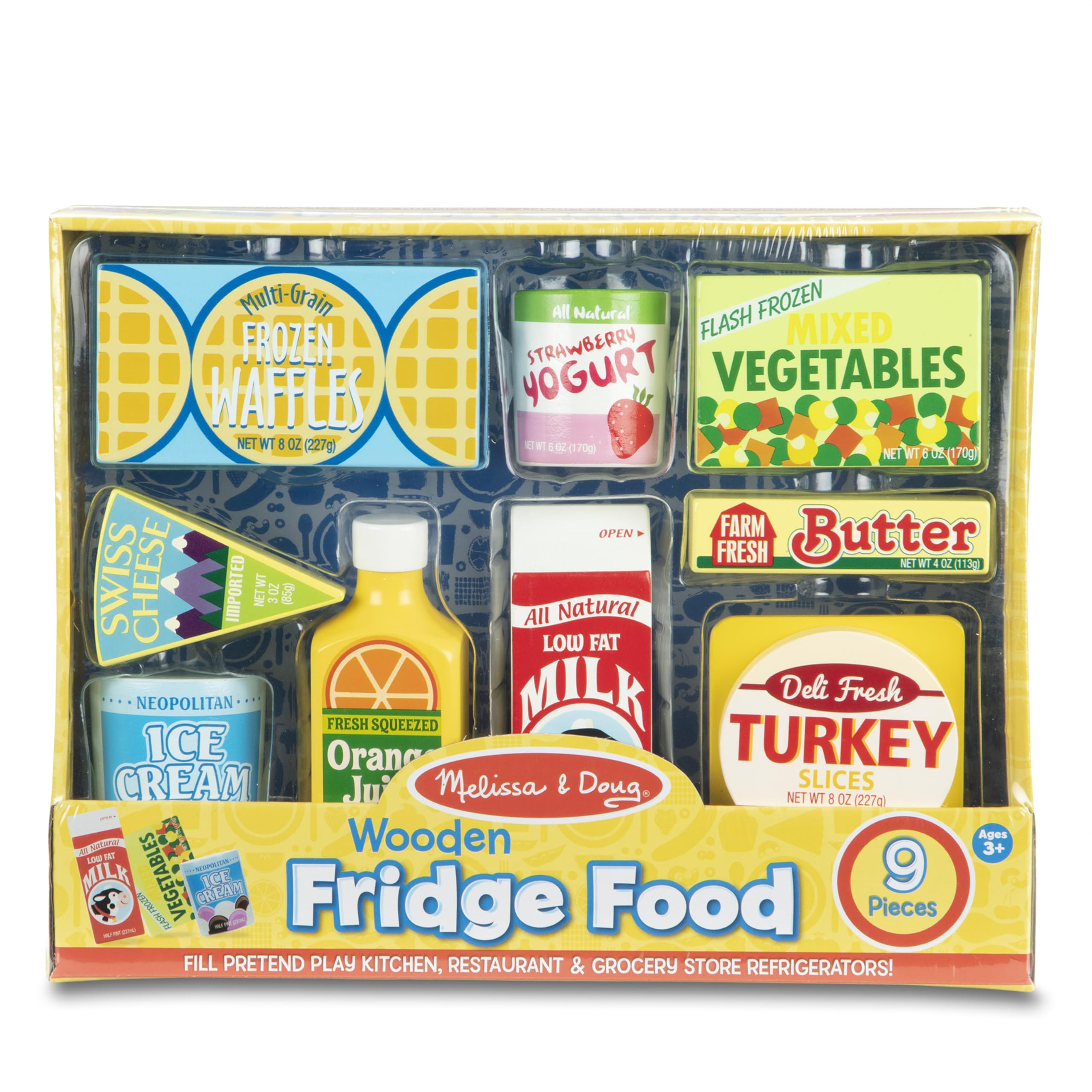 Melissa & Doug Fridge Food Wooden Play Food Set - 9 Pieces Pretend Play Kitchen Accessories, For ... | Amazon (US)