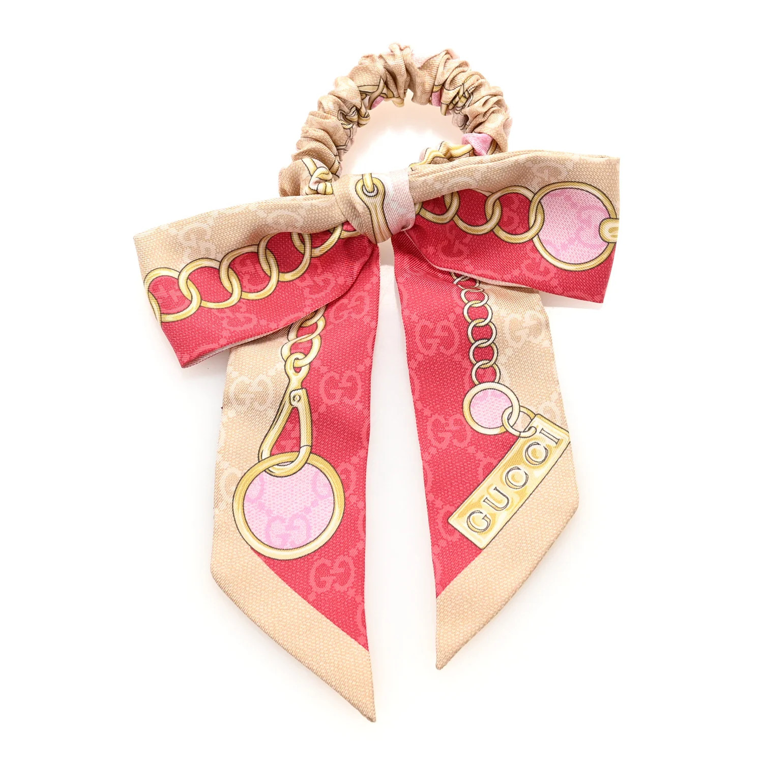 Silk Monogram Chain Print Scrunchie Hair Tie Roseate Pink | FASHIONPHILE (US)
