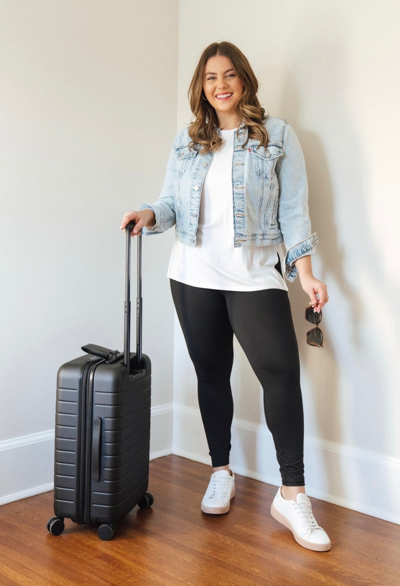 My favorite carry-on suitcase and an easy travel outfit. Wearing size 1X in leggings (use CARALYN15 at Spanx). Sharing similar T-shirt & denim jacket. 

#LTKMidsize #LTKStyleTip #LTKTravel