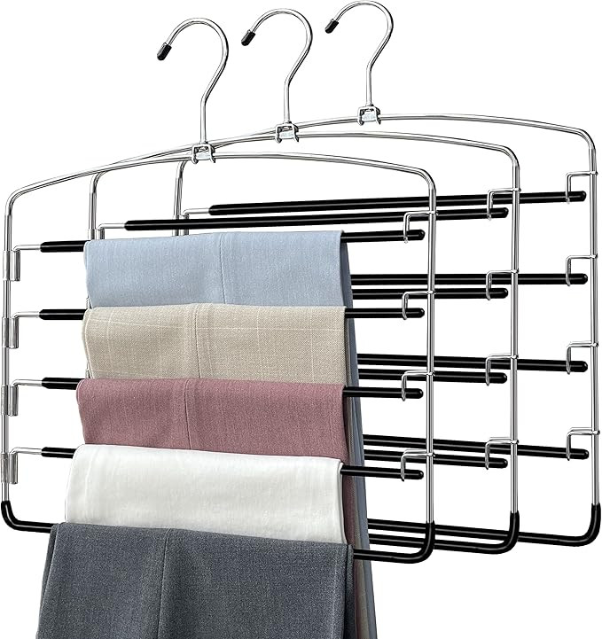 Pants Hangers 3 Pieces,5 Tier Closet Organizers and Storage Clothes Hangers,Hangers Space Saving ... | Amazon (US)