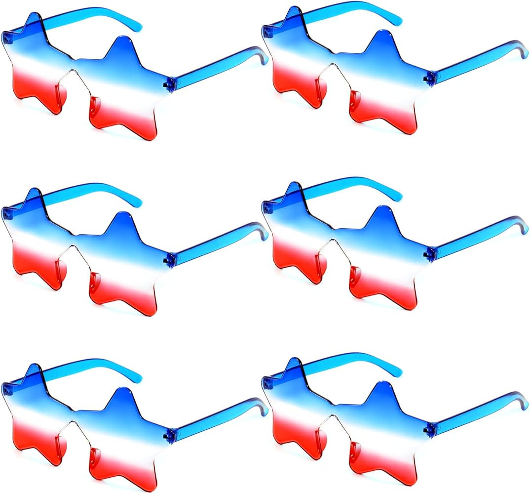 JUSTOTRY 6Pc 4th of July Sunglasses - Patriotic Favor Red White and Blue Decorations Glasses for ... | Amazon (US)