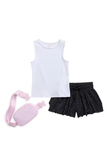 YOGALICIOUS Kids' Lunatek Nicki Tank, Shorts & Belt Bag Set in White/Black at Nordstrom Rack, Size Small | Nordstrom Rack