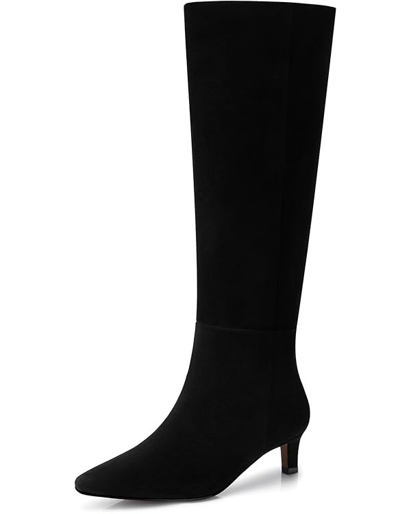 Women's Knee High Boots: 1.96 Inch Kitten Heel Pointed Toe Boot - Wide Calf Tall Boots for Women,... | Amazon (US)