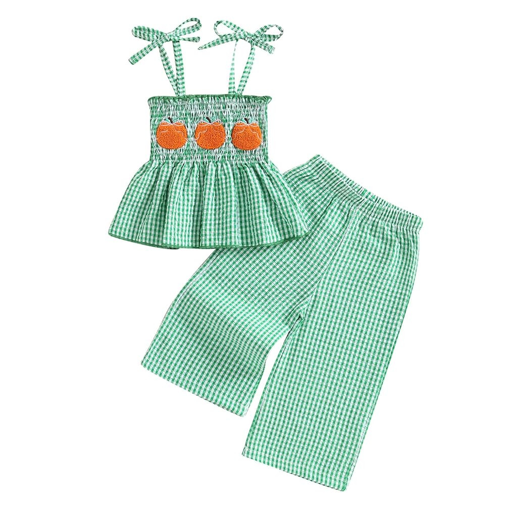 Kayotuas Halloween Toddler Girl Outfits Pumpkin Smocked Spaghetti Strap Tank Top Dress Gingham Pl... | Amazon (US)