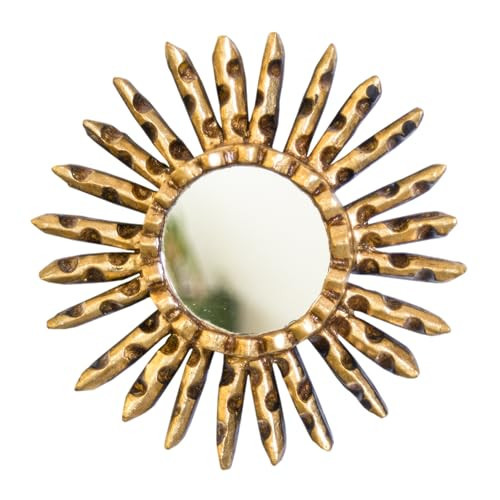 DecorContreras Small Sunburst Mirror with Gold Leaf Finish - Peruvian Carved Wood Round Mirror for Wall Art - Unique Gift for Her or Home (Gold) | Amazon (US)