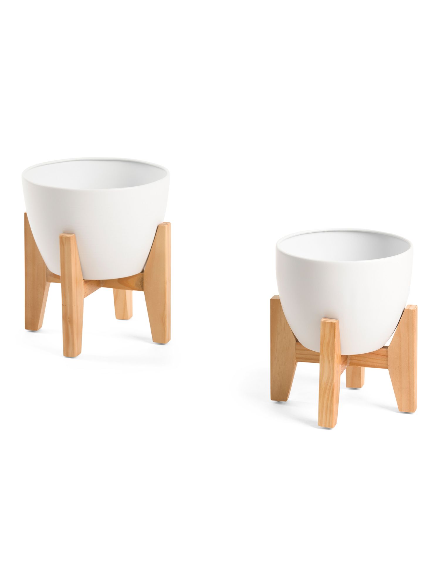 Set Of 2 Planters On Wood Stand | TJ Maxx
