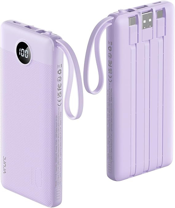 VRURC Portable Charger Built in 4 Cables, 10000mAh Power Bank | Battery Pack Travel Essentials, 5... | Amazon (US)