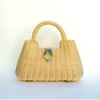 Woven Wicker Bag, Ivory, Distinctive, Coated Rattan, Vintage | Etsy (US)