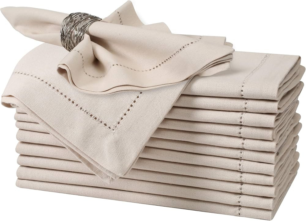 Bedding Craft Cotton Linen Cloth Dinner Napkins Set of 12 – 18x18 Flax Oatmeal Hemstitched – ... | Amazon (CA)