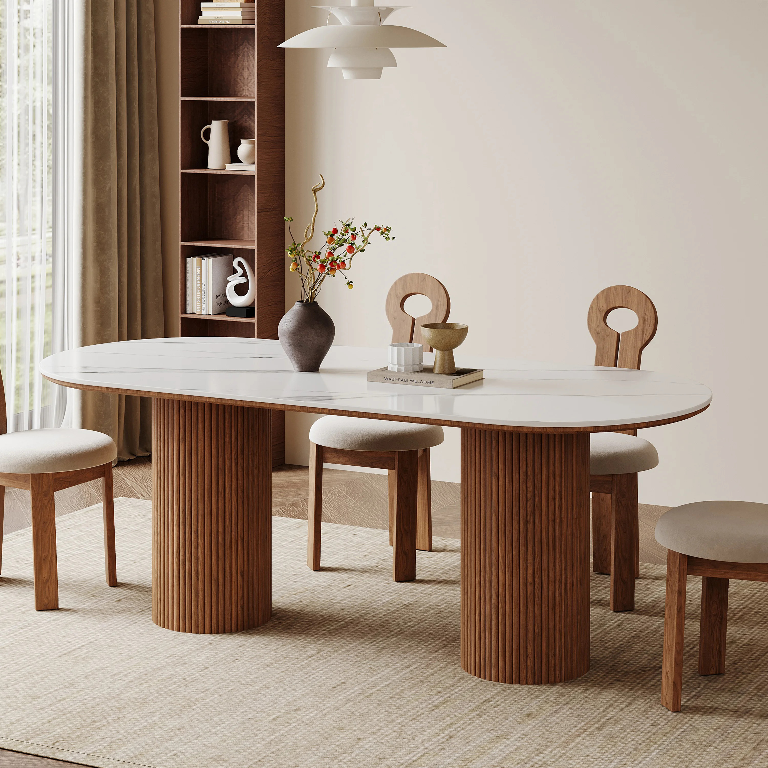 Wrought Studio™ 70.8” Stone Top Solid Wood Base Oval Modern Dining Table,Kitchen & Dining Roo... | Wayfair North America