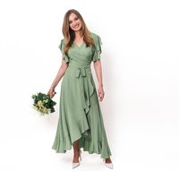 Sage Green Romantic Wrap Around Dress, Maxi Long Wedding Guest Formal Short Sleeve Evening Elegant Dress | Etsy (US)