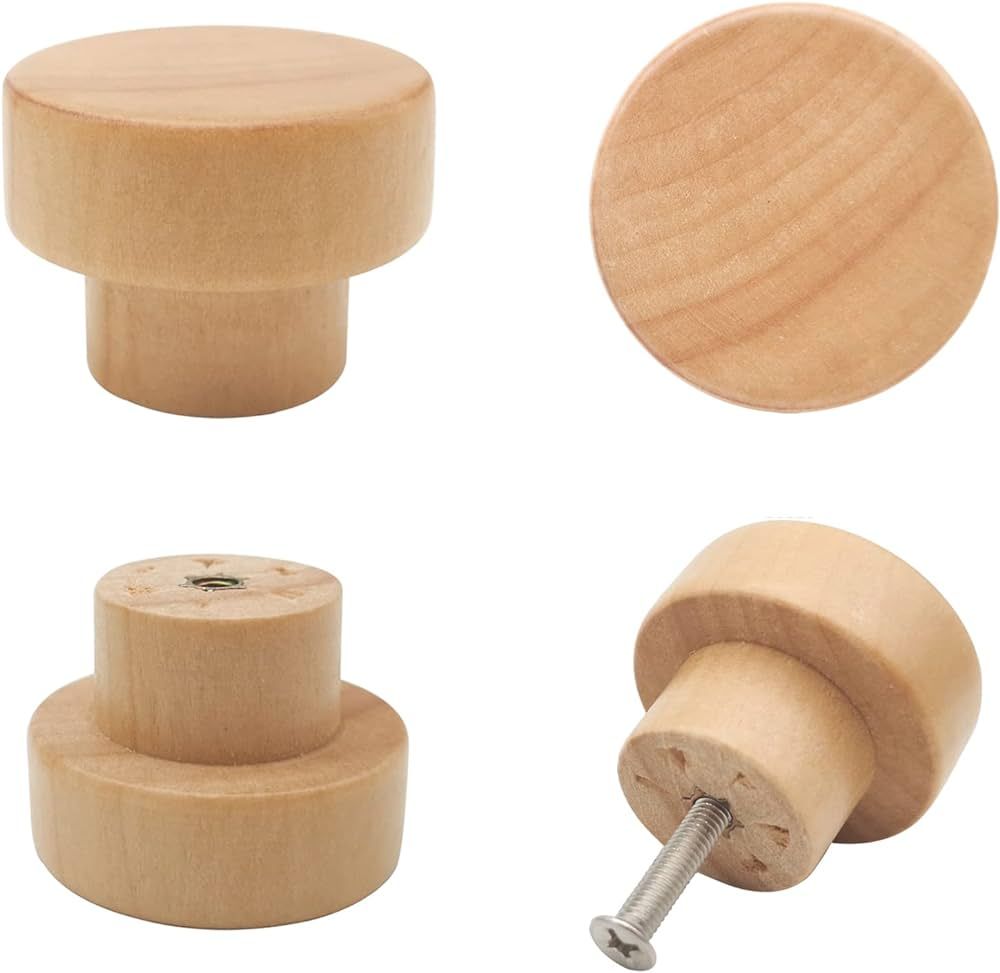 Bmgop 16PCS Wood Knobs Flat Top Round Cabinet Knobs 1.39"(35mm) Natural Wooden Furniture Drawer K... | Amazon (US)