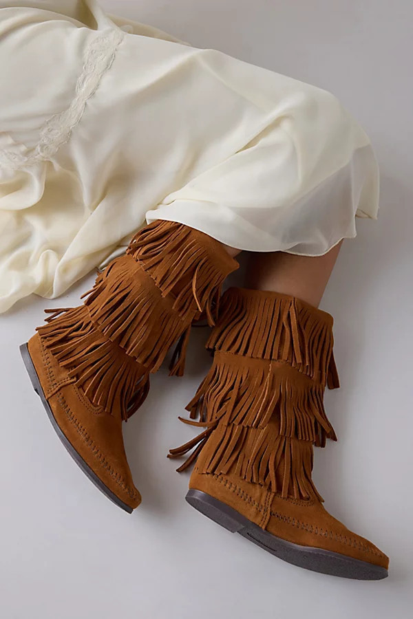 Minnetonka 3-Layer Fringe Boot in Brown, Women's at Urban Outfitters | Urban Outfitters (US and RoW)