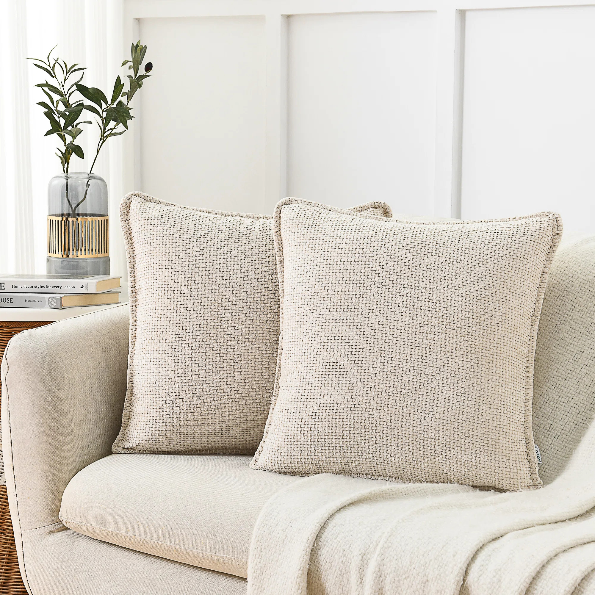 Farmhouse Pillow Covers Modern Farmhouse Square Textured Stitched Edge Throw Pillow Cover (Set of... | Wayfair North America