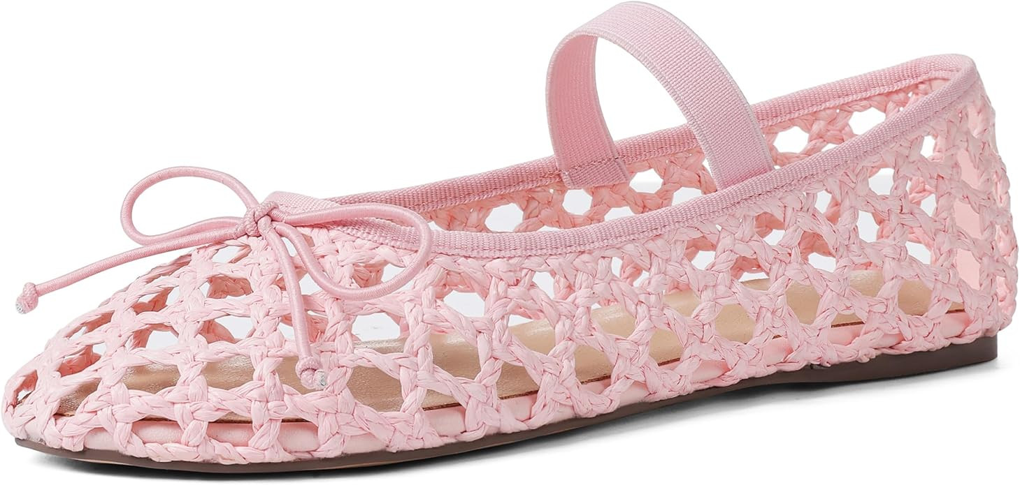 AMINUGAL Raffia Ballet Flats Shoes for Women Dressy Comfortable Woven Straw Women's Flats with El... | Amazon (US)