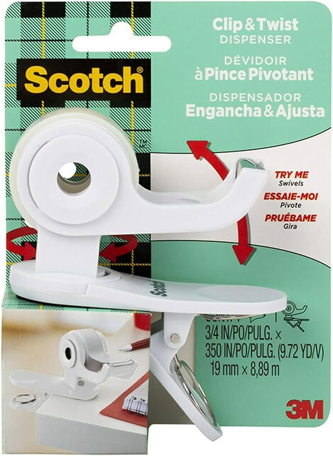 Scotch Desktop Tape Dispenser, White, Great for Gift Wrapping, 1 Dispenser (C19-CLIP-W-CCW) | Amazon (US)