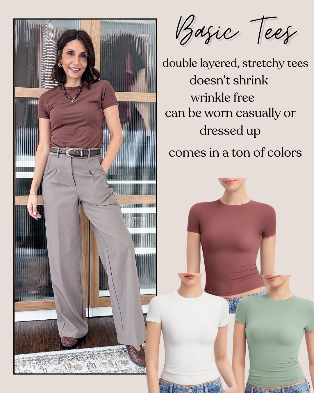 Best basic tees 
They don’t wrinkle or shrink 
Double lined
I size up to medium for a looser fit 

#LTKOver40 #LTKootd #LTKWorkwear