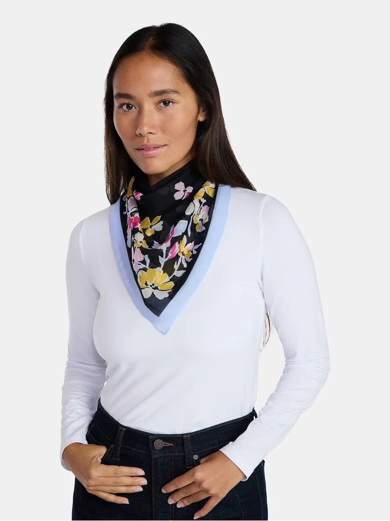 Time and Tru Women's Floral Print Square Scarf | Walmart (US)
