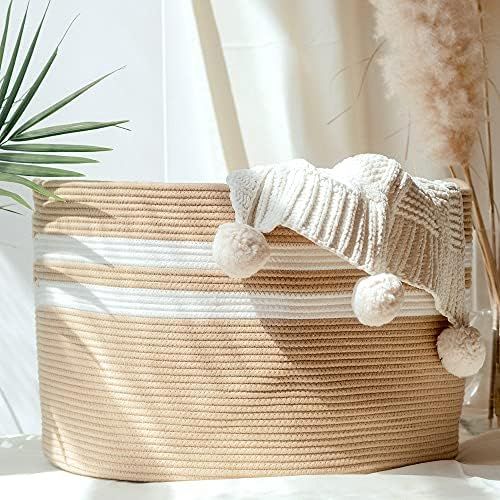 HOMYAM XXX Large Cotton Rope Basket 22x14 inches, Natural Cotton Rope Storage Basket, Blanket Bas... | Amazon (US)