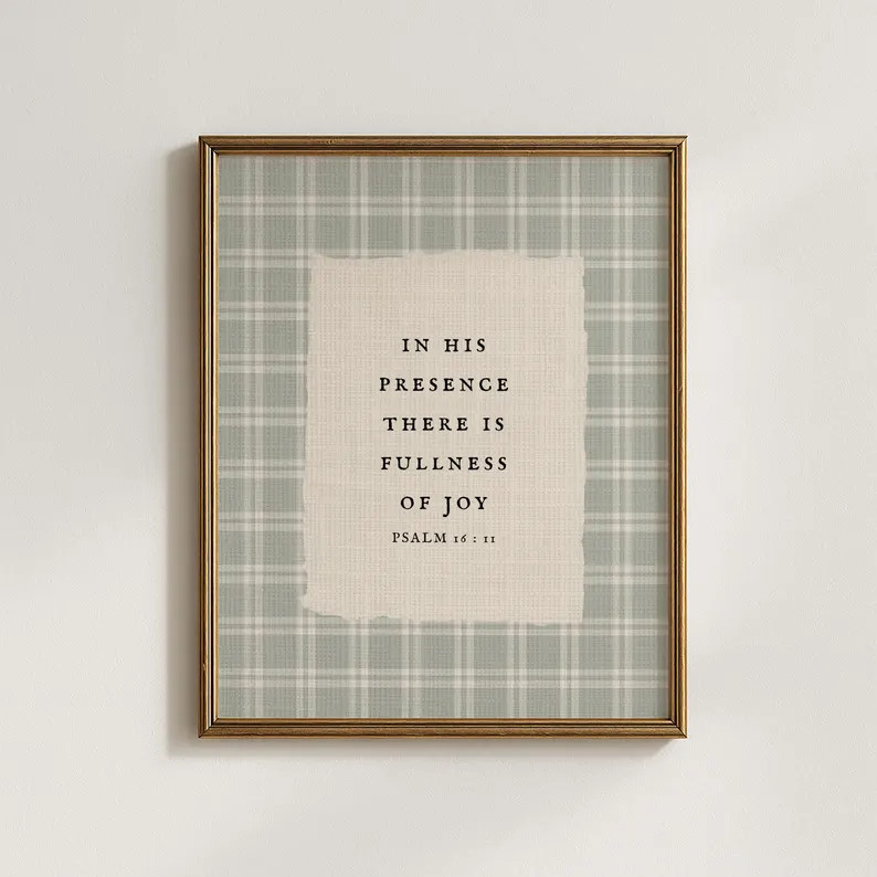 In His Presence There Is Fullness of Joy Printable | Vintage Green Gingham Art | Psalm 16:11 Cott... | Etsy (Global)