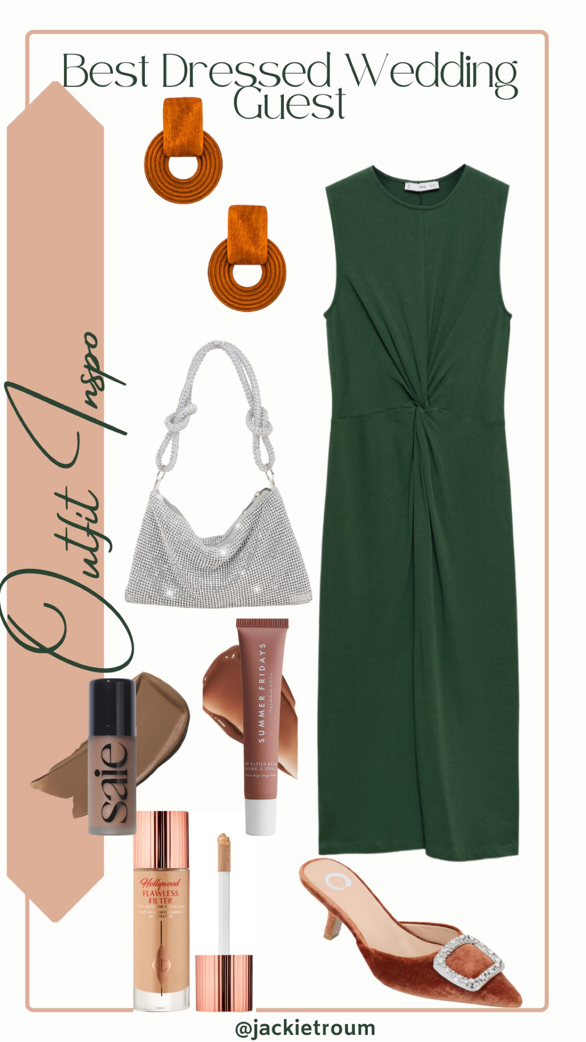 Best Dressed Wedding Guest

Green Midi Dress: Mango
Terra Cotta Earrings: Casa Clara
Dark Brown Velvet Pumps: Journee
Silver Rhinestone Handbag: Amazon
Charlotte Tilbury Hollywood Flawless Filter, Saie Liquid Bronzer, Summer Fridays Vanilla Beige Lip Balm

#LTKStyleTip #LTKWedding

#LTKSeasonal #LTKFindsUnder100 #LTKOver40