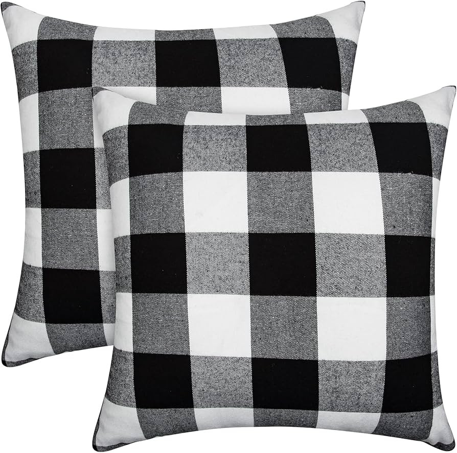Buffalo Checked Plaid Pillow Covers Set of 2, Farmhouse Christmas Pillow Covers 20x20, Fall Outdo... | Amazon (US)