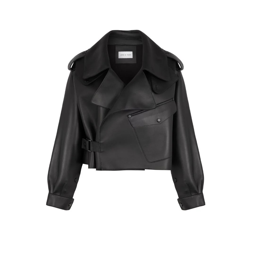 Classic Black Oversized Leather Jacket | Jane and Tash Bespoke