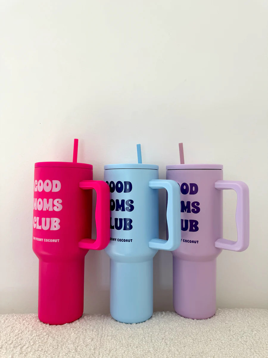 Good Moms Club 40oz Tumbler with Handle and Straw Lid | Sun Peony Coconut